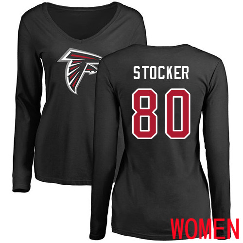 Atlanta Falcons Black Women Luke Stocker Name And Number Logo NFL Football #80 Long Sleeve T Shirt->nfl t-shirts->Sports Accessory